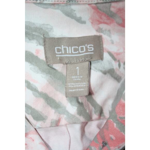 Chico's Women's Jacket Size 1 Cotton Coral Gray Button Up Blazer Casual Comfy - Picture 3 of 7